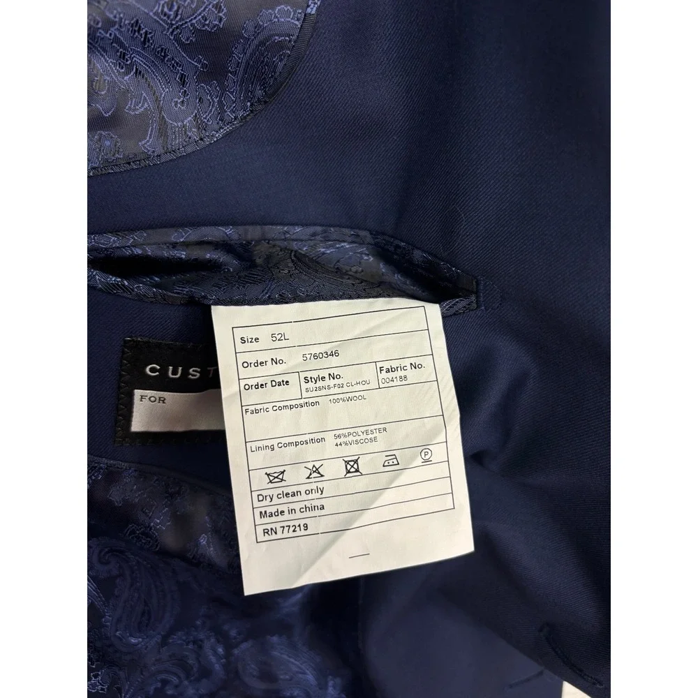 Joseph Abboud 52L 48x32 Navy Blue 2pc Pant Suit Wool Bespoke Flat Front Modern